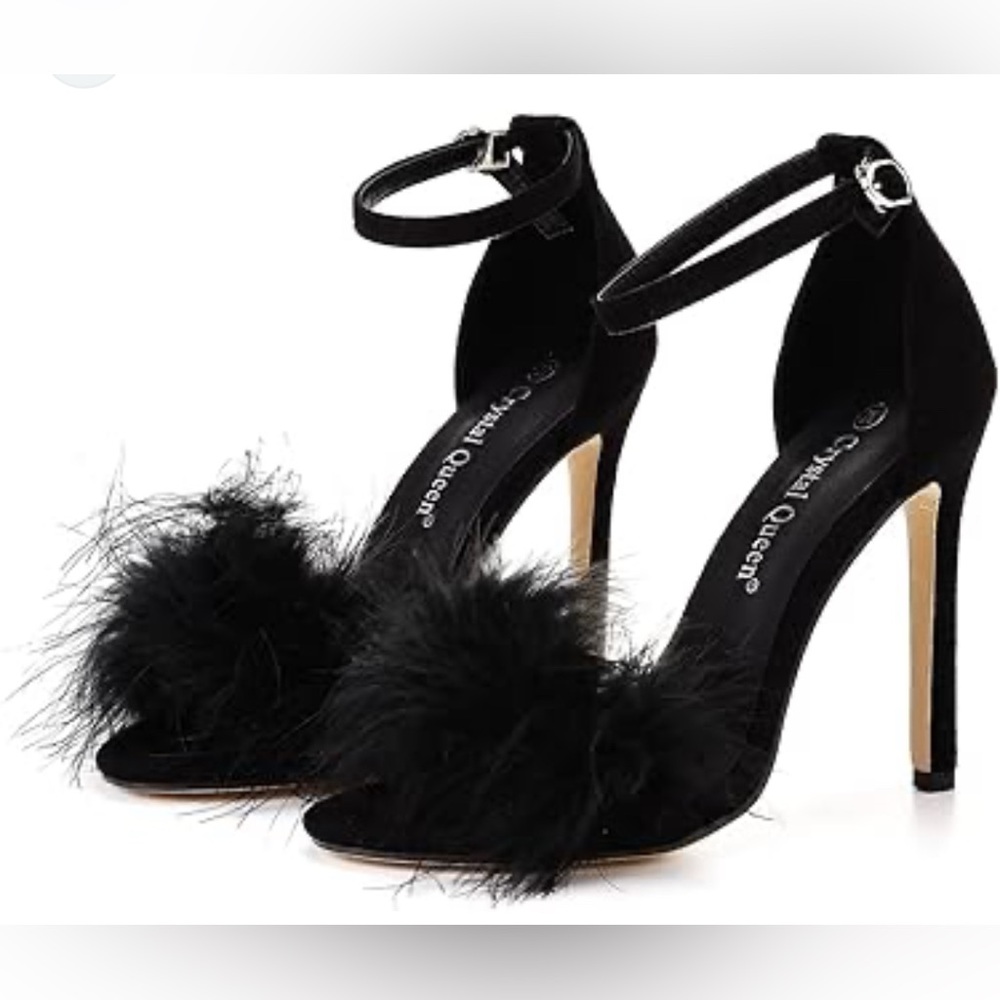 Stylish Black Feathered Heels